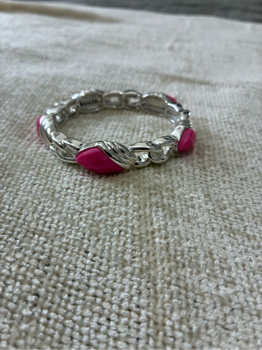 Napier Silver-Tone Link Bracelet with Hot Pink Accents